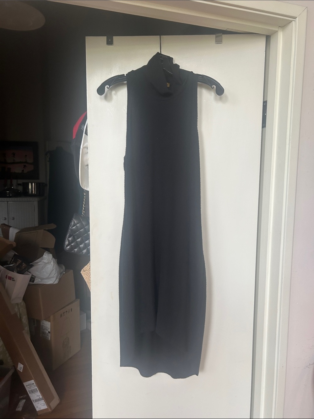 Saint Grace Black Sleeveless Turtleneck Midi Dress